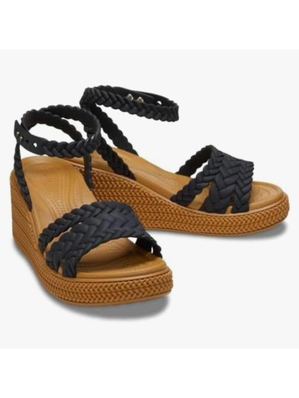 Crocs literide RARE wedge strappy ankle woven braided black tan boho festival